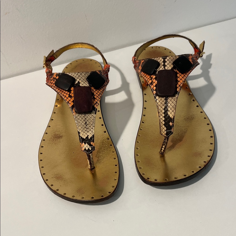Michael Kors Collection Gold and Orange Snakeskin Sandals